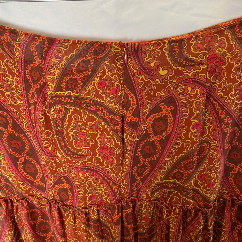 Chadwicks Paisley Tiered Maxi Skirt Size 12 Tall Orange Boho Fairy Gypsy Hippie - Picture 5 of 7